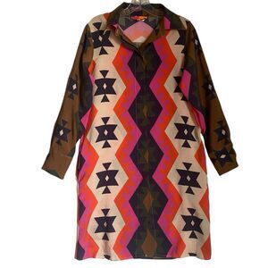 Vilagallo Midi Shirt Dress S IT 38 Aztec Multicolor Long Sleeve Summer Vacation